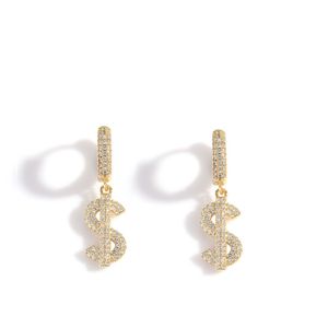 Hip Hop Stud Iced Out Dollar Sign Earring Gold Silver Plated Micro Paved Cubic Zircon Studs Earrings
