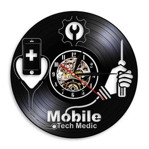 Smart Devices Fix Service Wandkunstschild Handy-Reparaturwerkstatt-Wanduhr Mobile Technology Medic Vinyl-Schallplatten-Wanduhr 210930