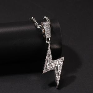 Iced Out Lightning Pendant Halsband Herrens guldhalsband Fashion Hip Hop Jewelry