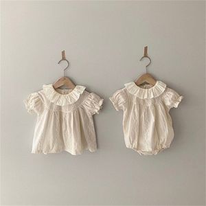 Sommar underbar prinsessa lotus krage skjorta baby ärm bodyysuits födda kläder toddler tjej outfits 210702