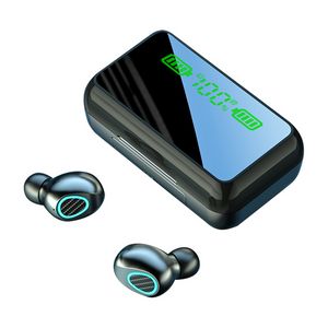 Trådlösa hörlurar Mobiltelefon hörlurar LED-ljus R15 TWS HIFI Sports headset med MIC 2000AHM Laddning Box Mini In-Ear Earbuds