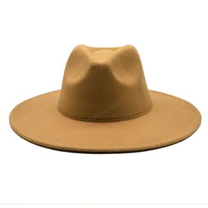 Berretto fedora classico in lana invernale solido uomo donna cappello panama jazz 9CM Tesa larga Fedora bianco grande gorra