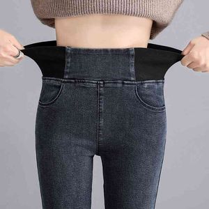 Calças Plus Size 26-34 Calças de Jeans Slim para Mulheres Skinny Cintura Alta Calça Jeans Mulher Azul Denim Lápis Calças Esticar Cintura Calça Jeans Básico 210623