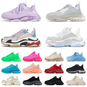 2021 Fashion Triple S Clear Sole Designer Shoes Nero Avorio Viola Bianco Rosa Rosso Blu Navy Verde Crystal Luxury Platform Sneakers Classic Og Trainers Outdoor