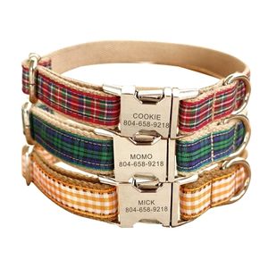 Personalized Pet Collar Scottish Plaid Custom Puppy Cat Name ID Tag Adjustable Collars Lead Leash Set Free Engraving Dog Collars Y200922