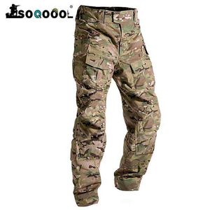 Soqoool homens moda ao ar livre caminhadas macacões calças camuflagem calças táticas uniforme militar lutando multi-bolso calças 210707