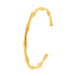 Bracciale da donna in oro 14 carati con bracciale a forma di bambù in metallo dorato - Braccialetti con polsini dorati minimalisti per lei