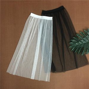 Skirts Autumn Winter Women Sexy Lace Mesh Long Solid Casual Elastic High Waist Tulle Skirt Hollow Out Midi Black White