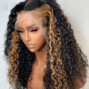 Destaque Blonde Deep Kinky Curly 360 Lace Frontal Human Hair Wigs Indian Bleached Kins Remy Hair Hd Aface dianteiro 5x5 Fechamento U