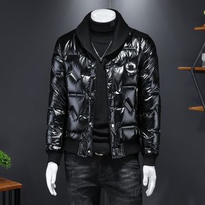 handsome plus size casual mens suit collar down jacket winter 2023 trend short shiny lapels lightweight top Big fat man, 200 pounds available 5XL