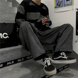 Pants Summer corduroy wide-leg pants Korean version of retro dark loose straight street men women couple trousers students 210526