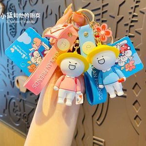 Cartoon Bonito Pequeno Azul e seu amigo Chaveiro Chaveiro Melhor amigo Pingente Chaveiro Presente Fashion Bag Charme Pingente Keyfob G1019