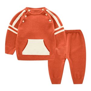 Recém-nascido outono inverno meninos roupas de malha top + calça 2pcs roupa traje roupas infantis para bebê conjunto 210309