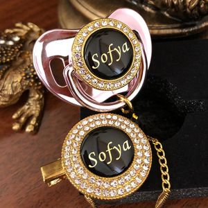 Miyocar Personalizado Qualquer nome Photo pode fazer Ouro Bling Chupeta e Chupeta Clipe Preto BPA Free Dummy Bling Design exclusivo P8-B 210226