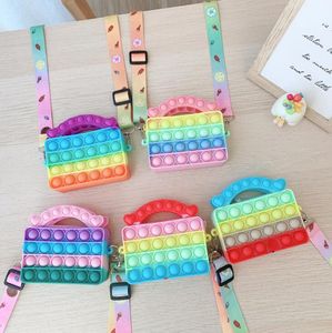 UPS Fidget Toys Push Bubbles decompression Toy Rainbow Coin Purse Wallet Ladies Bag Silica Simple Dimple Bags For Girls