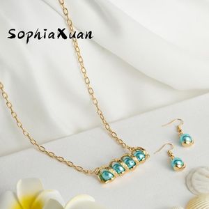 Brincos Colar Sophiaxuan Hawaiian Jewelry Conjunto de jóias Polinésia Gold Pink Pearl Chian Sets Wholesale for Women Girl 2021