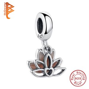 Belawang diy prata grânulos caber bracelete de encanto original 925 esterlina prata encanto esmalte lótus flor planta moda jóias q0531