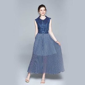 أزياء الصيف المرأة أنيقة الدينيم اللباس فام خمر نقطة خليط مصمم أكمام طويلة vestidos 210531