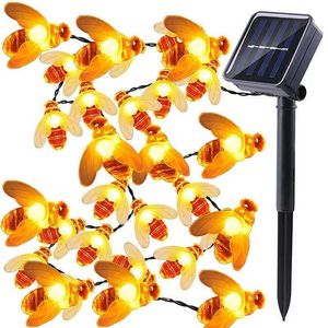 5m sol ljus sträng 20 LED honungsbi form soldrivna fe lampor för utomhus trädgård staket sommar dekoration 211122