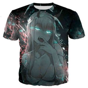 2021 Anime Darling In The Franxx T Shirt Mężczyźni Kobiety Nowa Moda Cool 3D Drukowane Koszulki Casual Styl Tshirt Streetwear Topy Y220214