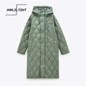 Hwlzltzht inverno vintage verde mulheres parka casaco casual casual sobretudo com capuz feminino quente solto longo outwear windbreaker 210819