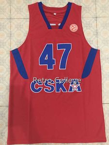 47 Andrei Kirilenko Cska MoscowスローバックStitche Embroidery Basketball Jerseyカスタム任意の番号と名前