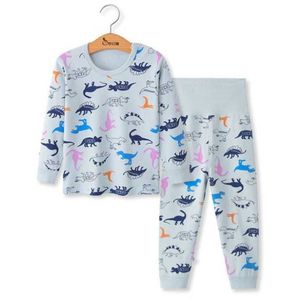 Saltando medidores vendendo dinossauro impressão outono primavera meninos meninas sleepwear algodão de manga longa pijama bebê noite roupas 210529