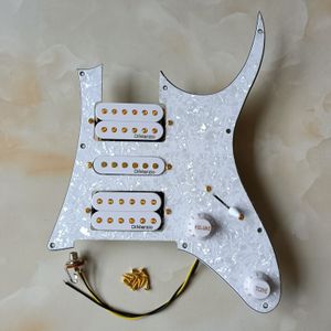 Uppgradera Loaded HSH Pickguard Vit Dimarzio Humbucker Pickups Svetsning Harness för Ibanez Gitarr