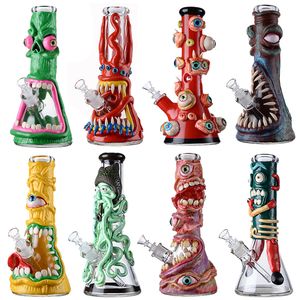 Einzigartige berauschende Wasserpfeifen aus Glas im Halloween-Stil, 7 mm dicke Glasbecher-Bong, Oktopus-Wasserpfeifen, gerades Rohr, Öl-Dab-Rigs, 11-Zoll-große Bongs mit diffusem Downstem