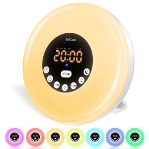 StillCool Alarm Clock Wake Up Light, Sunrise Sunset Simulation Table Bedside Lamp Eyes Protection with FM Radio, Nature Sounds 210310