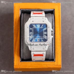 TWF 100 XL Pasted Simulated Diamonds ETA A2824 Автоматические мужские часы Синий циферблат белые римские маркеры полностью со льдом из алмазного браслета Super Edition PureTime Z20B2