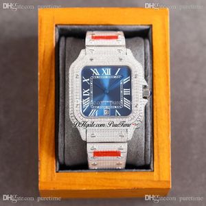 TWF 100 XL pavé di diamanti simulati ETA A2824 orologio da uomo automatico quadrante blu indici romani bianchi cinturino con diamanti completamente ghiacciato Super Edition Puretime Z20b2