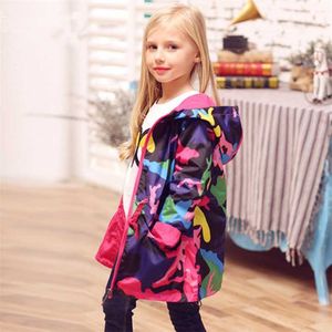 Flickor Hooded Jackor Kids Long Windbreaker Barn Rain Coats Vattentäta Outfits Girl Sport Raincoat Tonåringar Ytterkläder 211011