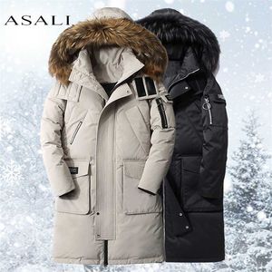 Pele removível pato branco pato para baixo parka homens morno jaqueta de inverno -30 graus jaqueta com capuz multi-bolso macho casual casaco casual 211204