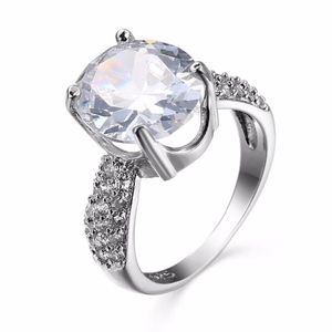 Anéis de casamento White Gold Color Luxury Oval Zirkon Crystal Ring CZ Zircon Jóias Tamanho 6/7 8 9/10 Mulheres