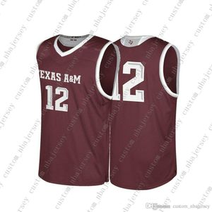 Günstiges, maßgeschneidertes Basketball-Trikot der Texas AM Aggies NCAA #12 in Kastanienbraun. Persönlichkeitsnaht, individuell mit beliebigem Namen, Nummer XS-5XL