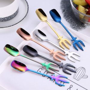 Stainless steel ECO friendly dessert ice cream coffee spoon many colors multi function kitchen accessories flatware fruit fork RH9641