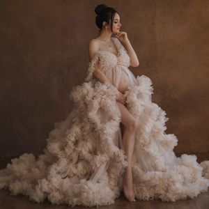 Vestidos de maternidade para o vestido de baile de fotos de photoshoot tule babados de babados embrulhando mantos de mulheres gr￡vidas fofas para molho fotogr￡fico para fotografia