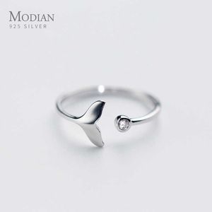 Winziger glänzender Zirkon-niedlicher Meerjungfrauenschwanz-Ring für Frauen aus echtem 925er Sterlingsilber, freie Größe, edler Schmuck, Zubehör 210707