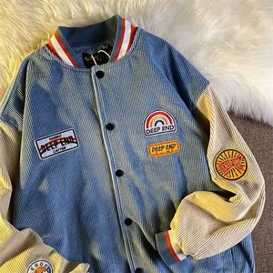 Cord-Stickerei-Baseballuniform im College-Stil für Männer und Frauen, Paare, amerikanische Retro-Street-Trend-lose Jacke 211014