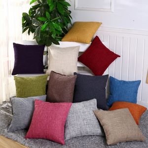 Cotton-Linen Pillows Covers Solid Burlap Pillow Case Classical Linen Square Cushion Cover Sofa Decorative FHL531-WY1683