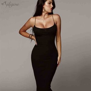 Verbandkleid Damen Sexy Spaghettigürtel Goldkette Halfter Club Bodycon Promi Party Vestidos 210525