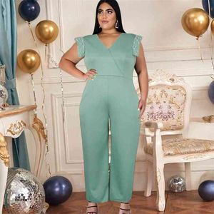 Ladies Jumpsuits Plus Size 5XL 4XL V Neck Sleeveless High Waist Overalls for Women Office Evening Party Night Out Romper Fashion 210527