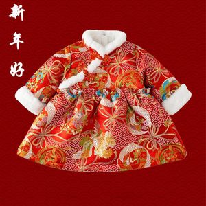 Odzież Etniczna Chiński Tradycyjny Cheongsam Dress Baby Year Stroje Dziewczyna Haft Hanfu Qipao Velvet Tang Suit Moda Oriental