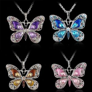 Wholesale vintage blue rhinestone jewelry resale online - Rinhoo Vintage Butterfly Rhinestone Pendant Women Necklace Blue Pink Insect Silver Color Chain Charm Jewelry Girls Gifts