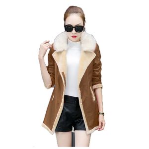 ウィンターフェイクレザーコート女性プラスサイズブラックレッドPUトップジャケット19ラペル長袖ファッション厚い暖かさLR676 210531