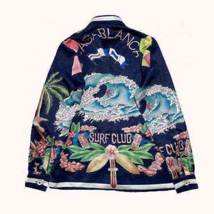 Casablanca estilo surf club 21ss onda gradiente flor seda casal camisa manga longa DOU3