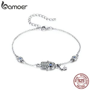 Bamoer Authentic 925 Sterling Silver Hand Of Fatima Chain Link Armband för Kvinnor Lobster Clasp Classic Bracelet Smycken SCB079