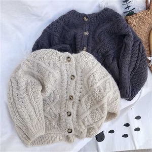 Boys And Girls Spring And Autumn Sweater Baby Kids Knit Cardigan Sweater Clothes Korean StyleTwist Shape Girls Clothing 211106