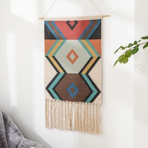 Nordic Tapestry Dekorativ hängande tyg Tassels handvävda hängande målningar sovrum vardagsrum bakgrundsvägg täcker filt